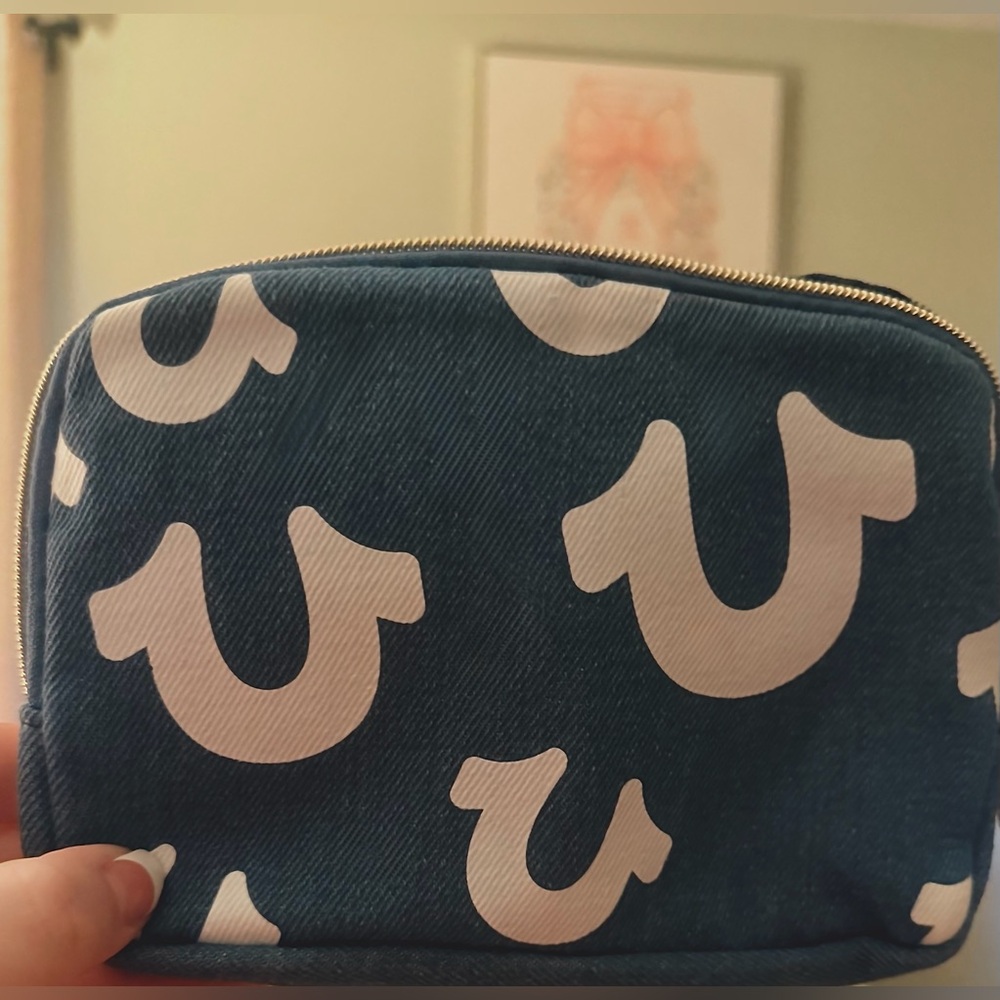 True Religion Denim Blue Pouch with White Logo
